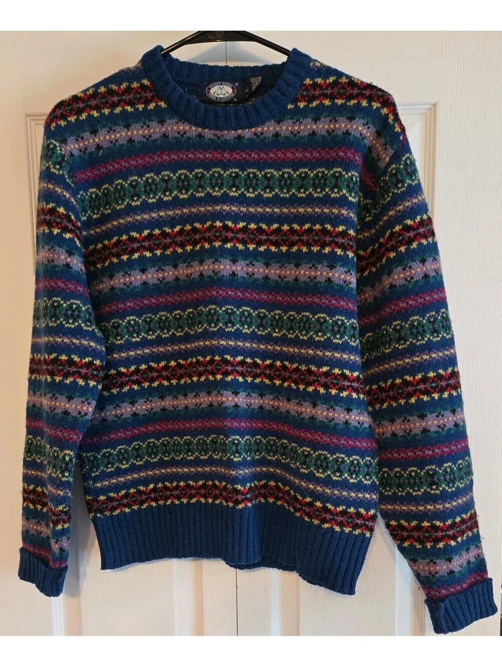Vtg Knights Bridge Wool Ble D Sweater Fair Isle Nordic Scotland Crewneck Sz M